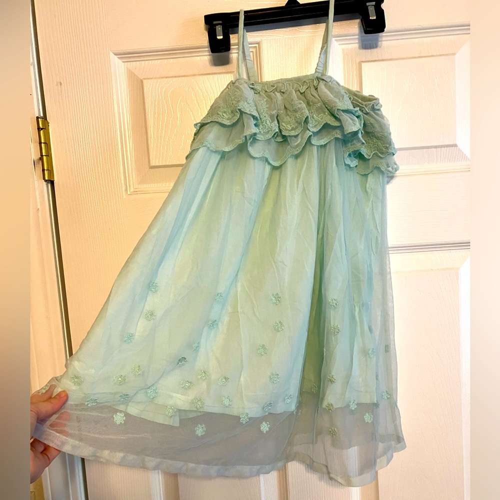 ruby & bloom girl’s mint green embroidered lace ruffled Summer nightie dress